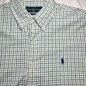 Ralph Lauren Men's Large‎ Custom Fit Plaid Button Down Shirt Green Blue White